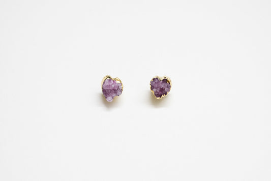 Heart Quartz Druzy Stud Earrings