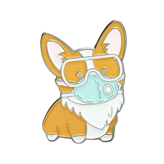 Corgi Wearing Mask Enamel PIn