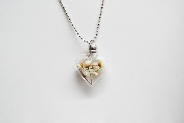 Glass Heart Dried Daisy Necklace