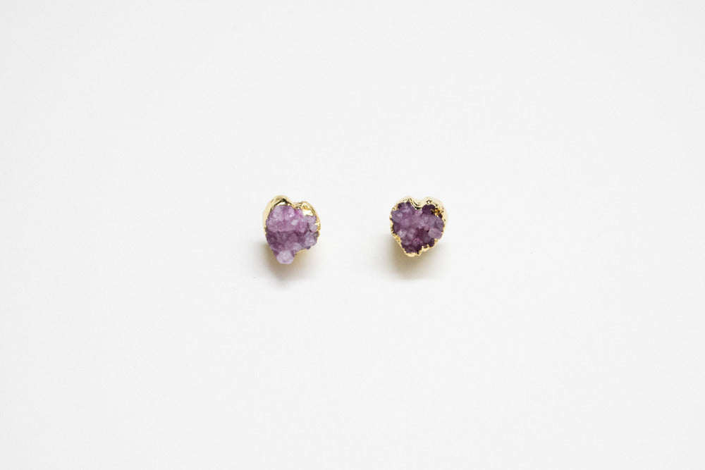 Heart Quartz Druzy Stud Earrings